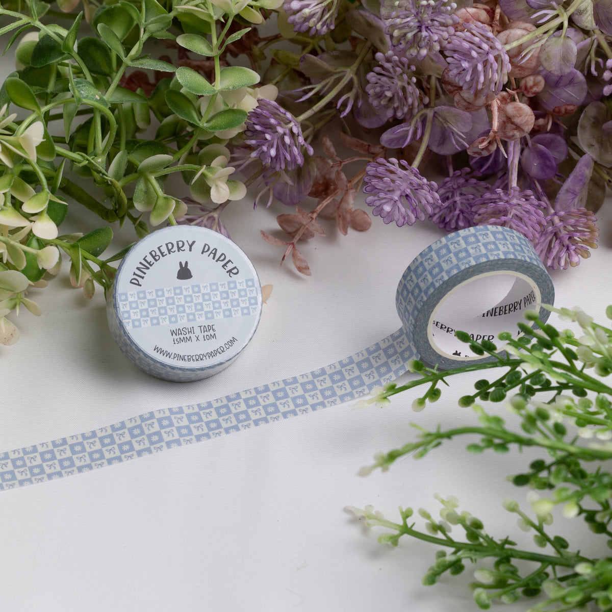 Light Blue Checkered Bow Washi Tape | 15mm x 10m | W065