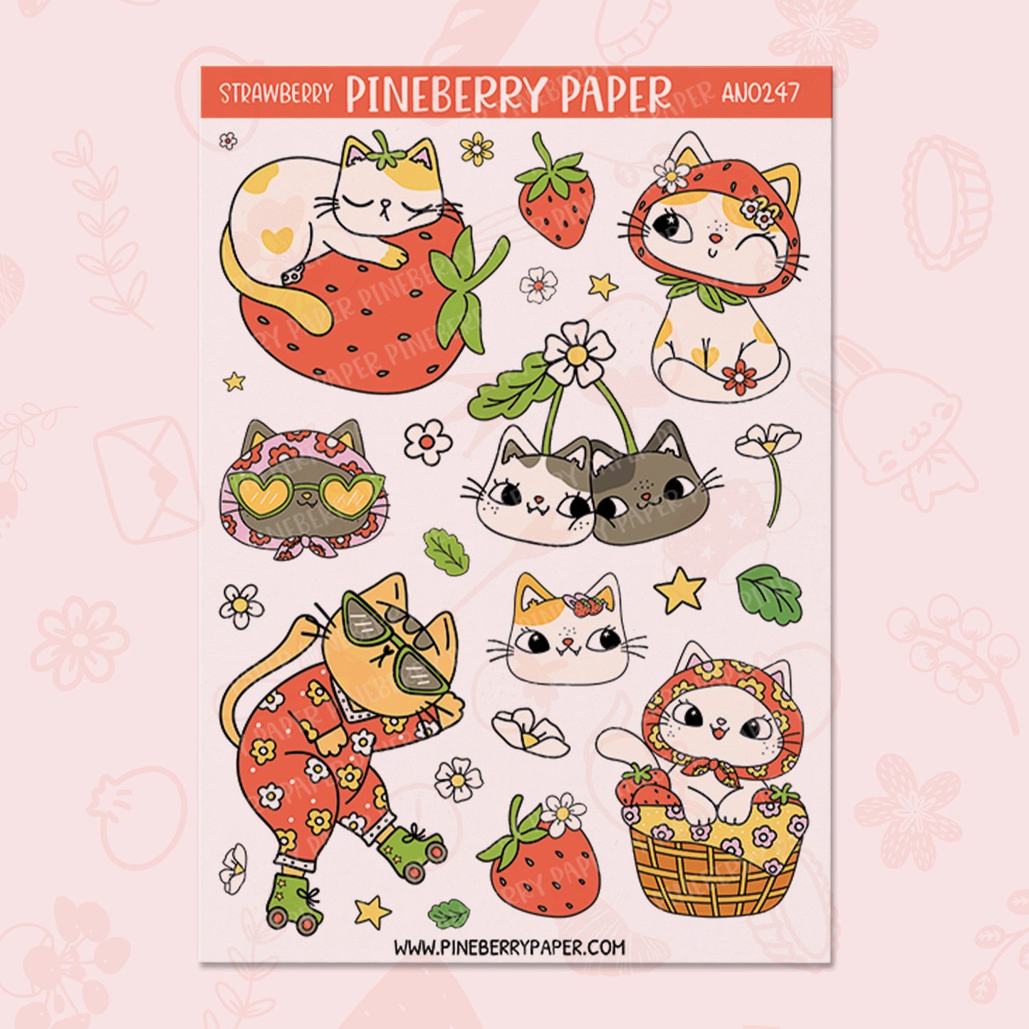 Strawberry Cat Set | AN0247 & AN0248 | Transparent Matte