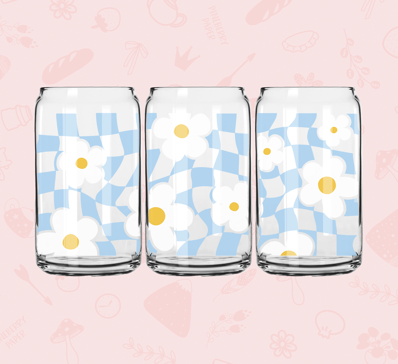 Blue Checkered Daisy Glass