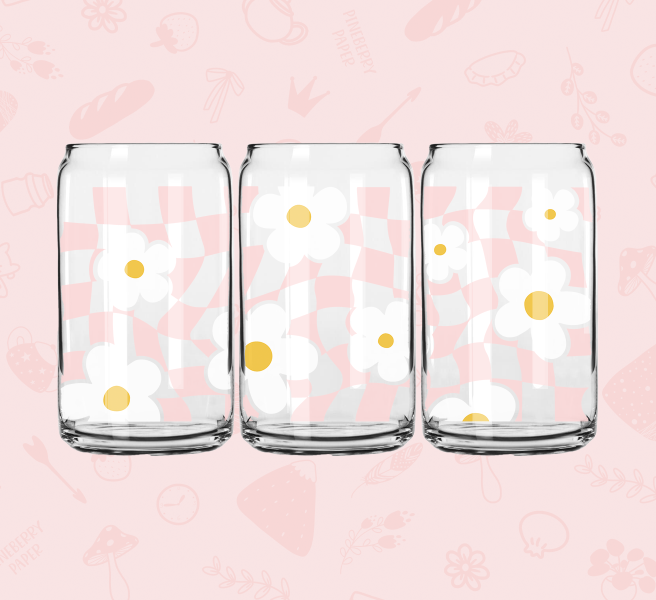 Pink Checkered Daisy Glass