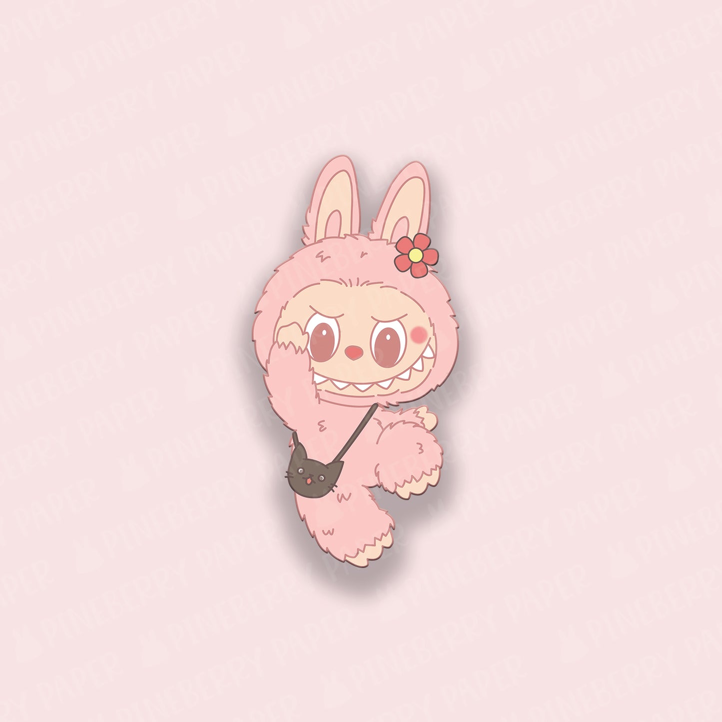 Pink Monster with Cat Bag Vinyl Sticker