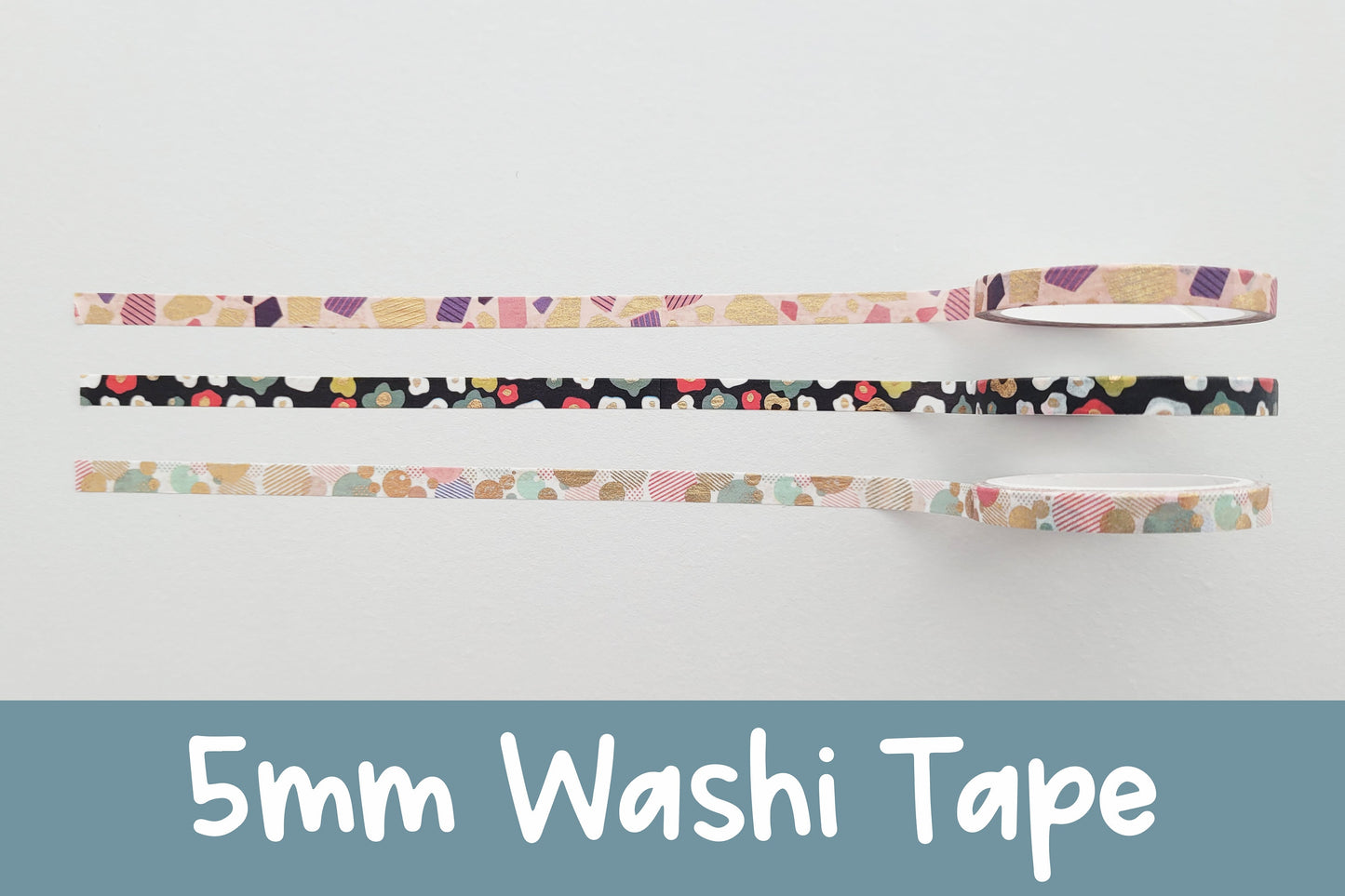 Abstract Designs | 5mm Washi Tape | Gold Foil Decorative Tape