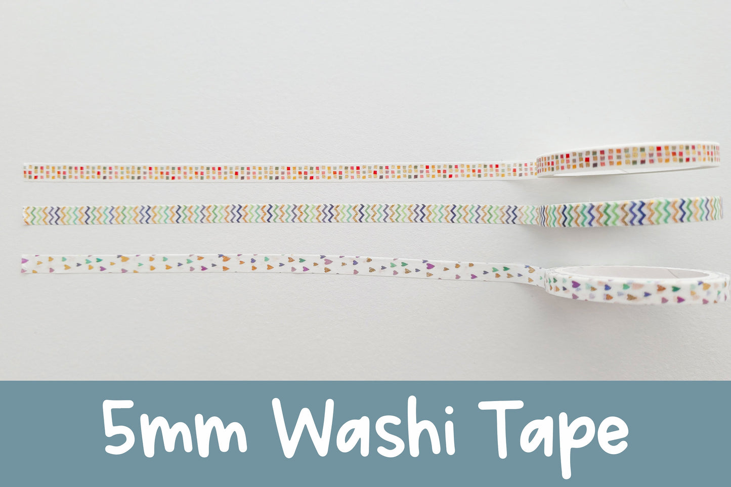 Geo and Hearts | 5mm Washi Tape | Gold Foil Decorative Tape