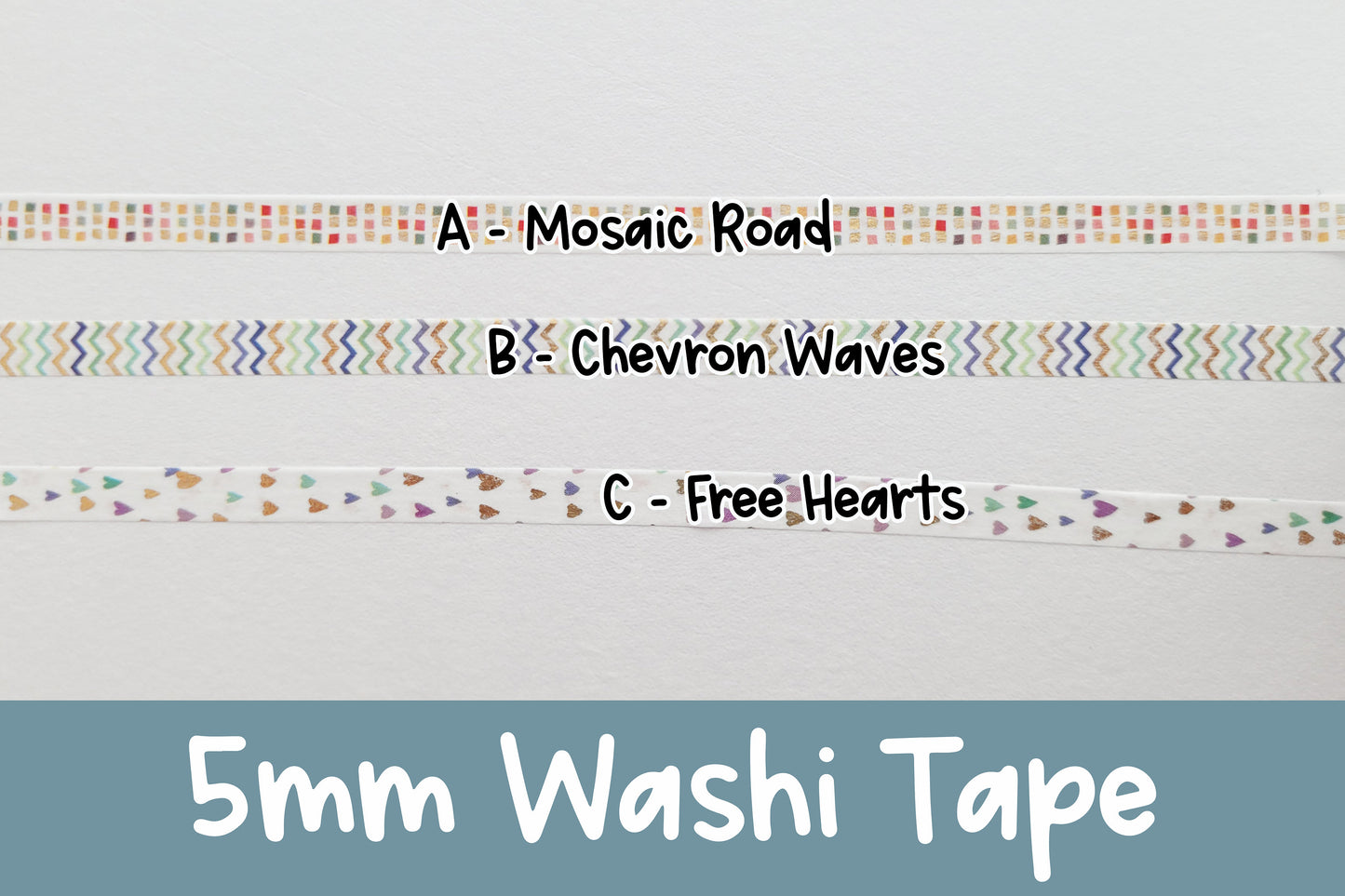 Geo and Hearts | 5mm Washi Tape | Gold Foil Decorative Tape