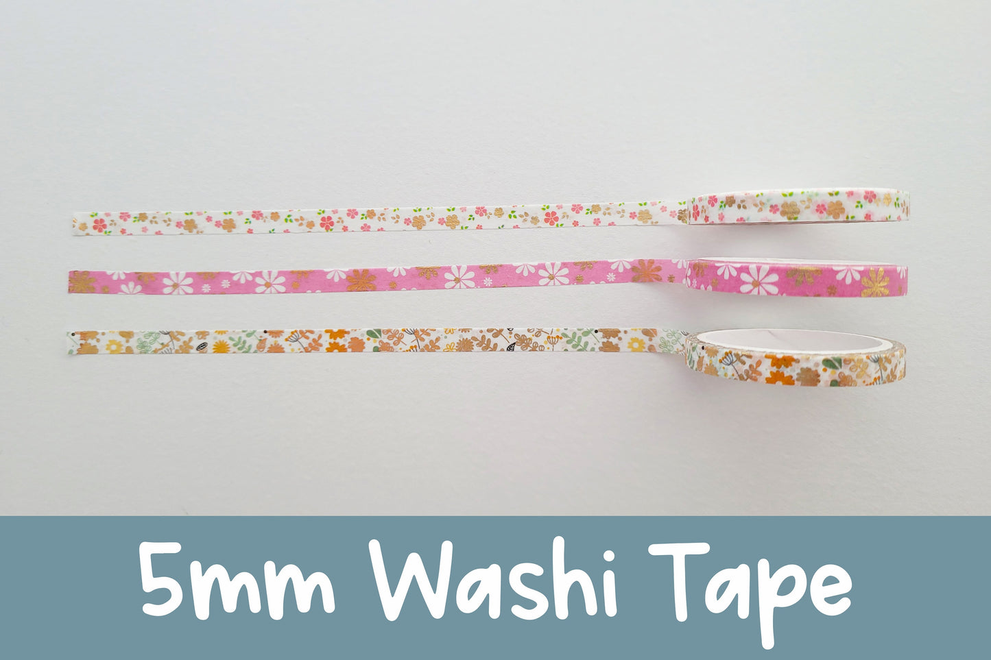 Fun Florals | 5mm Washi Tape | Gold Foil Decorative Tape