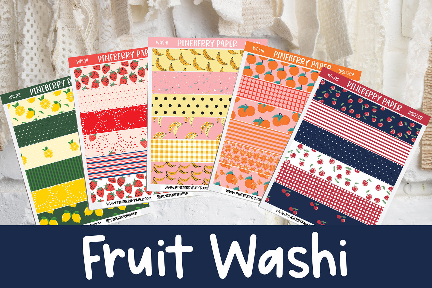 Fruit Washi Strip Stickers | Cherry | Banana | Lemon | Orange | Strawberry