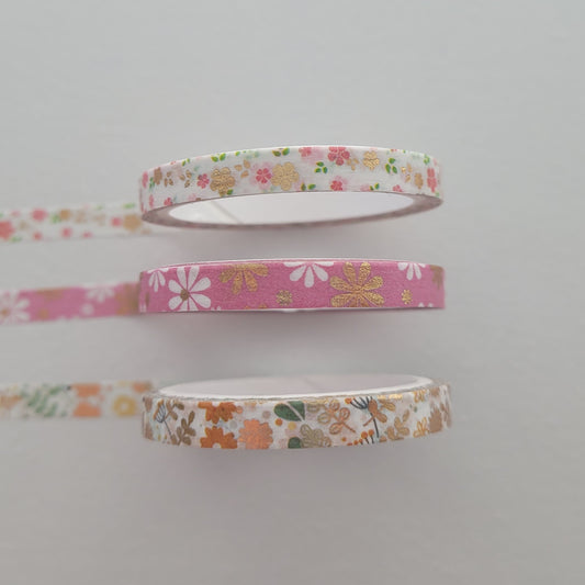 Fun Florals | 5mm Washi Tape | Gold Foil Decorative Tape