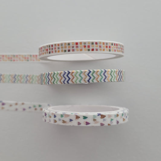 Geo and Hearts | 5mm Washi Tape | Gold Foil Decorative Tape