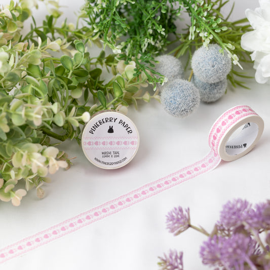 Pink Heart Lace Washi Tape | 15mm x 10m | W050