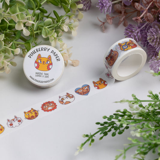 Cat Face Washi Tape | 20mm x 10m | W011