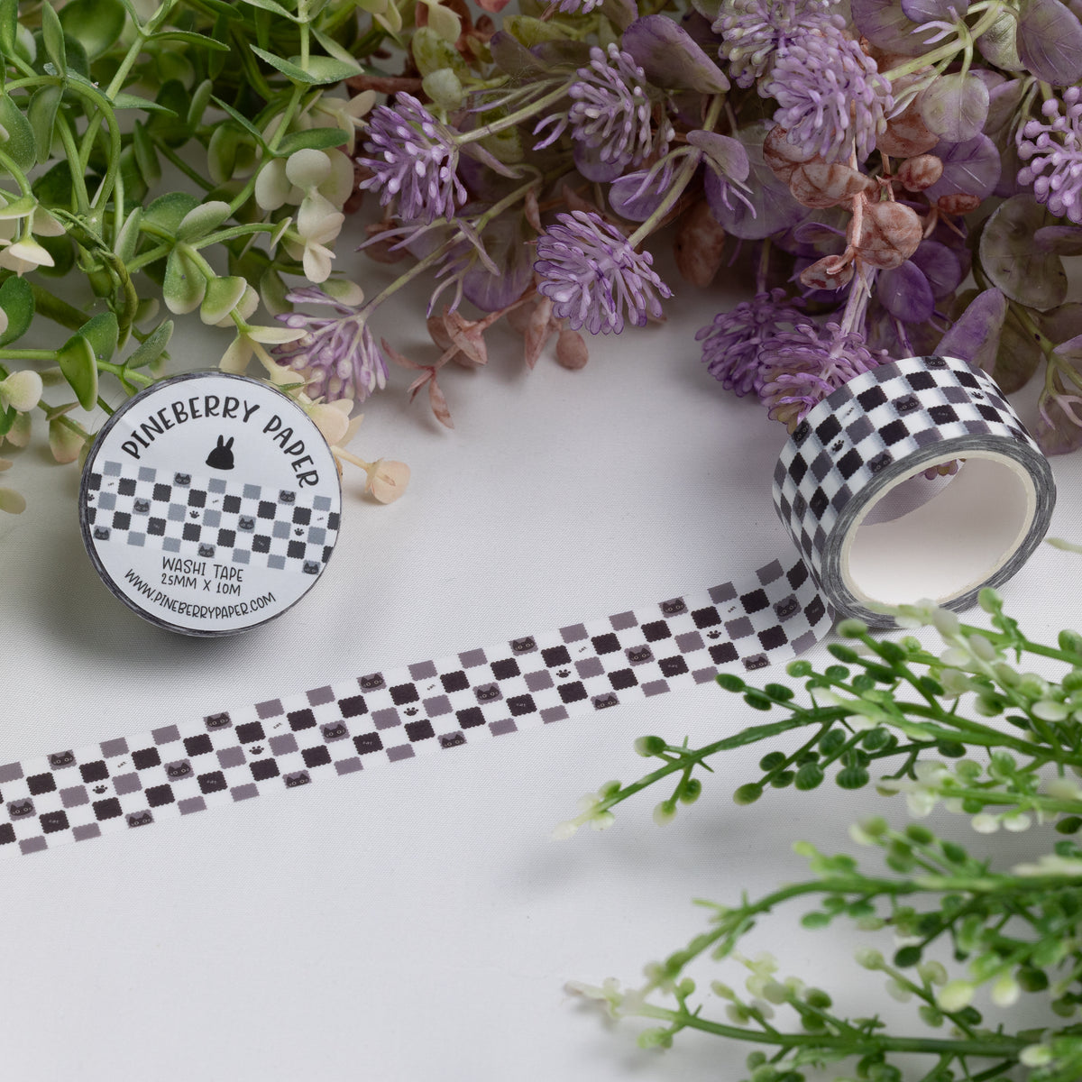 Black & White Checkered Cat Washi Tape | 25mm x 10m | W067