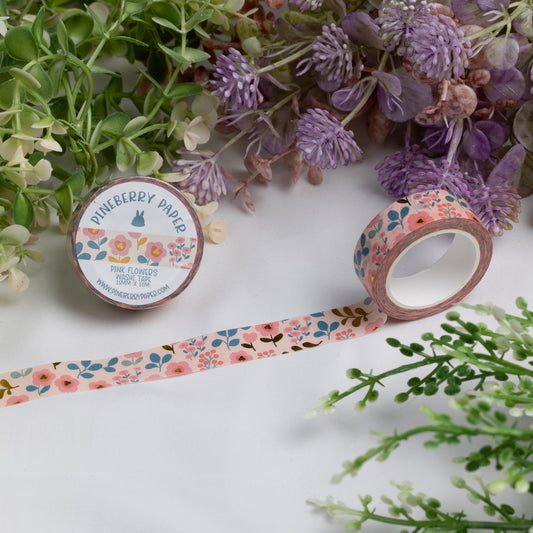 Foiled Pink Flowers Washi Tape | 15mm x 10m | W092