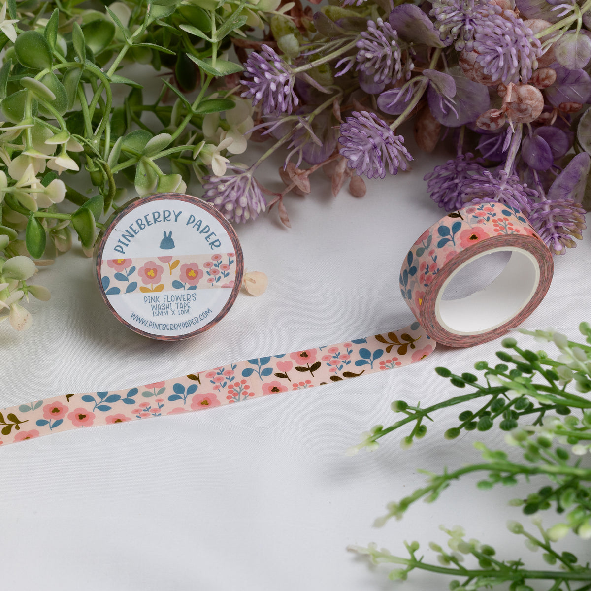 Foiled Pink Flowers Washi Tape | 15mm x 10m | W092