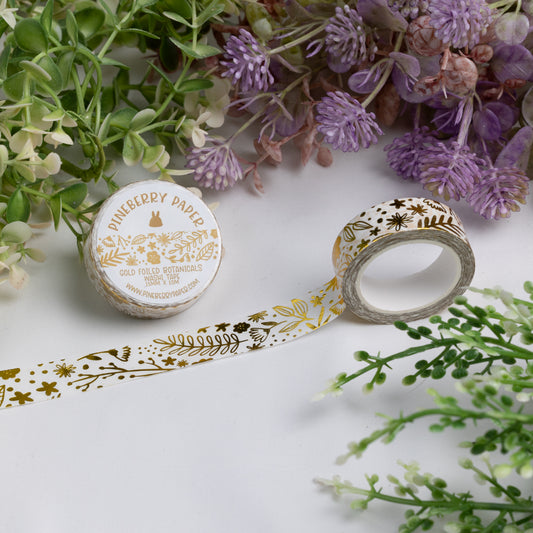 Gold Foil Florals Washi Tape | 15mm x 10m | W094