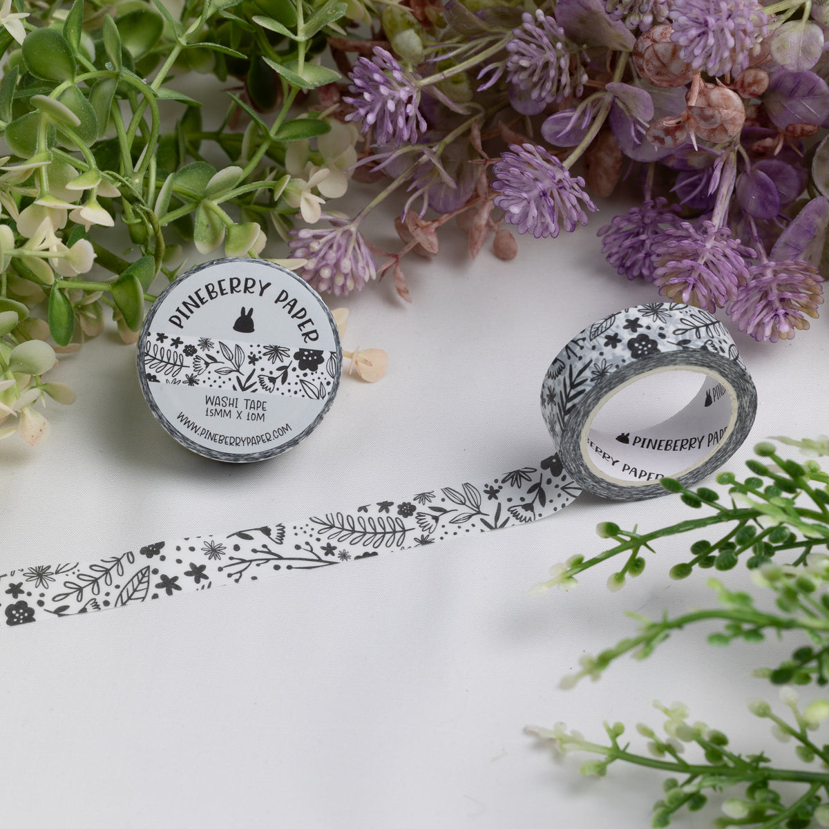 Black Florals Washi Tape | 15mm x 10m | W093