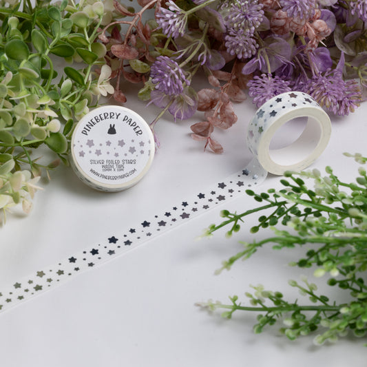 Silver Foiled Stars Washi Tape | 15mm x 10m | W085