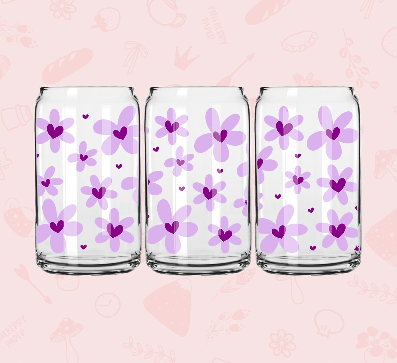 Purple Daisy Hearts Glass