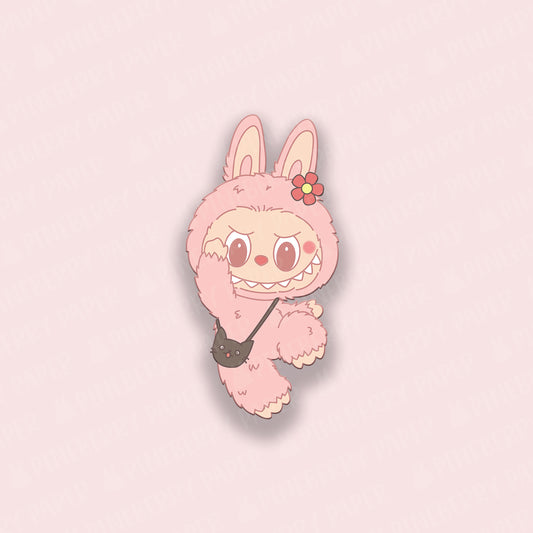 Pink Monster with Cat  Bag Vinyl Sticker