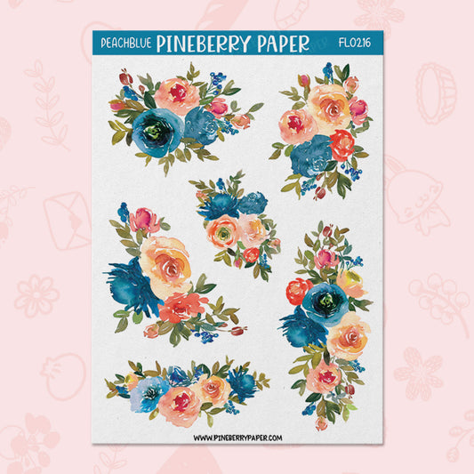 Peach Blue Florals | FL0216