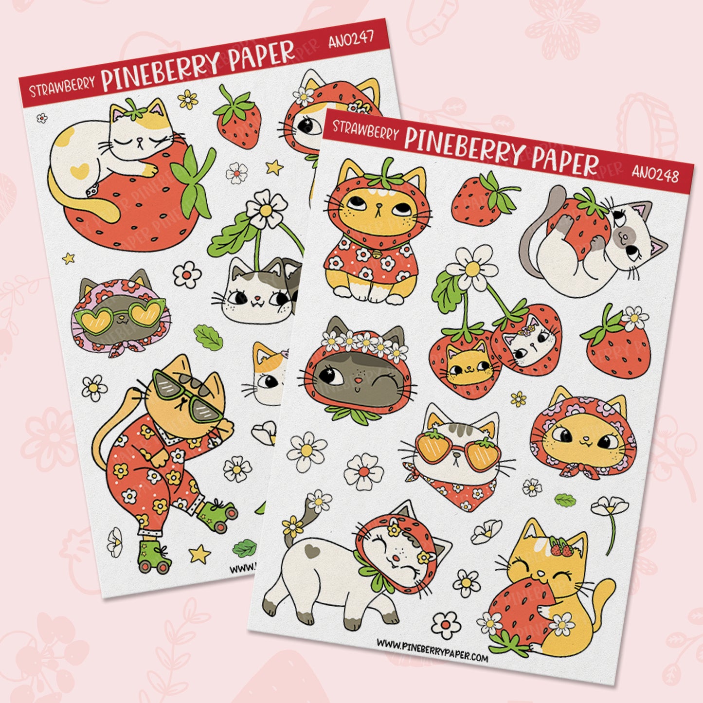 Strawberry Cat Set | AN0247 & AN0248 | Transparent Matte