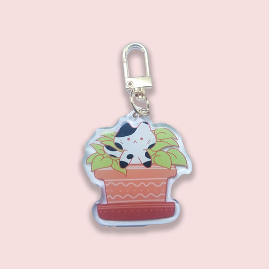 Cat in a Plant Keychain