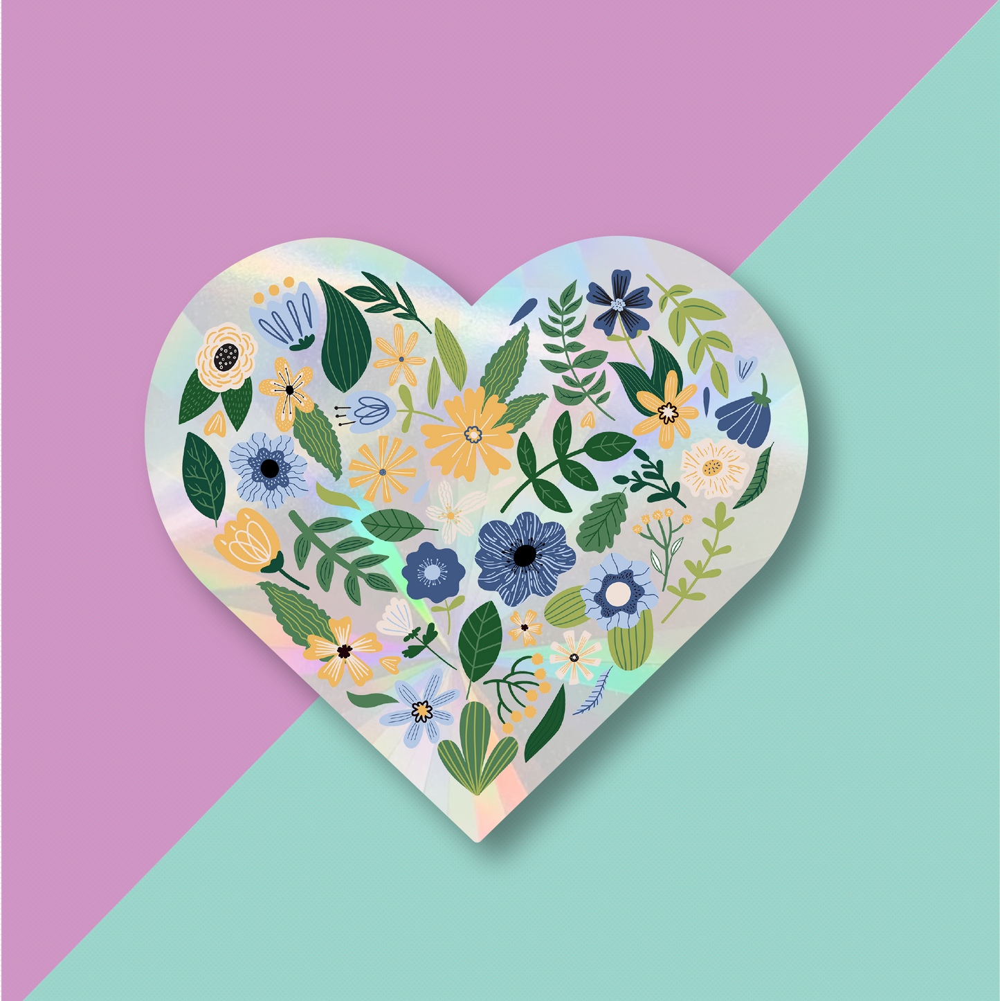 Blue & Yellow Floral Heart Suncatcher Window Sticker