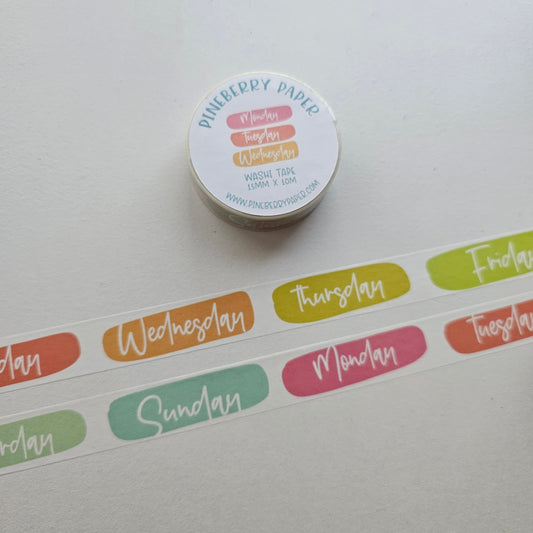 Days of the Week Washi Tape | 15mm x 10m