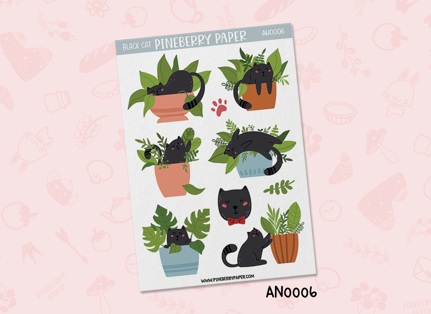 Black Cat with Plants | AN0006 | AN0007