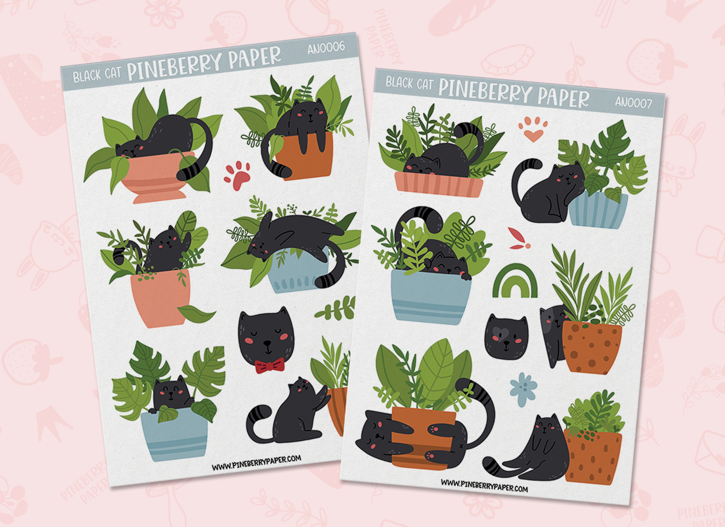 Black Cat with Plants | AN0006 | AN0007