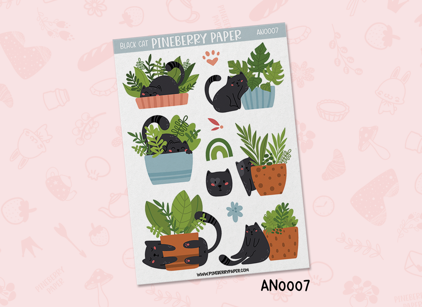 Black Cat with Plants | AN0006 | AN0007