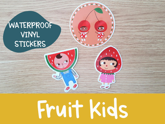 Fruit Kids Vinyl Sticker | Strawberry | Watermelon | Cherries | Laptop Sticker | Water Bottle Sticker | Weatherproof | Waterproof | Decal