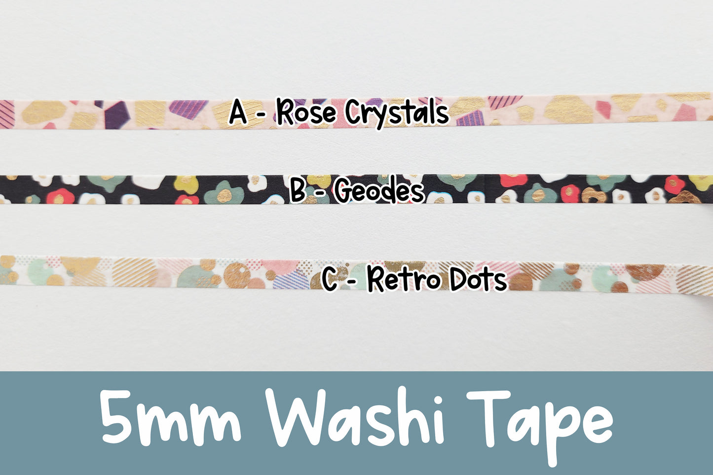 Abstract Designs | 5mm Washi Tape | Gold Foil Decorative Tape