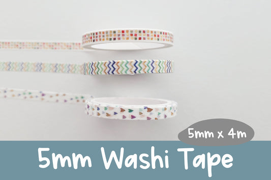 Geo and Hearts | 5mm Washi Tape | Gold Foil Decorative Tape