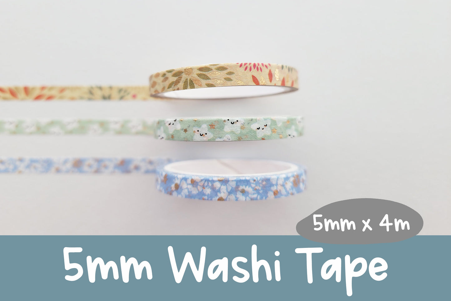 Earthy and Golden | 5mm Washi Tape | Gold Foil Decorative Tape
