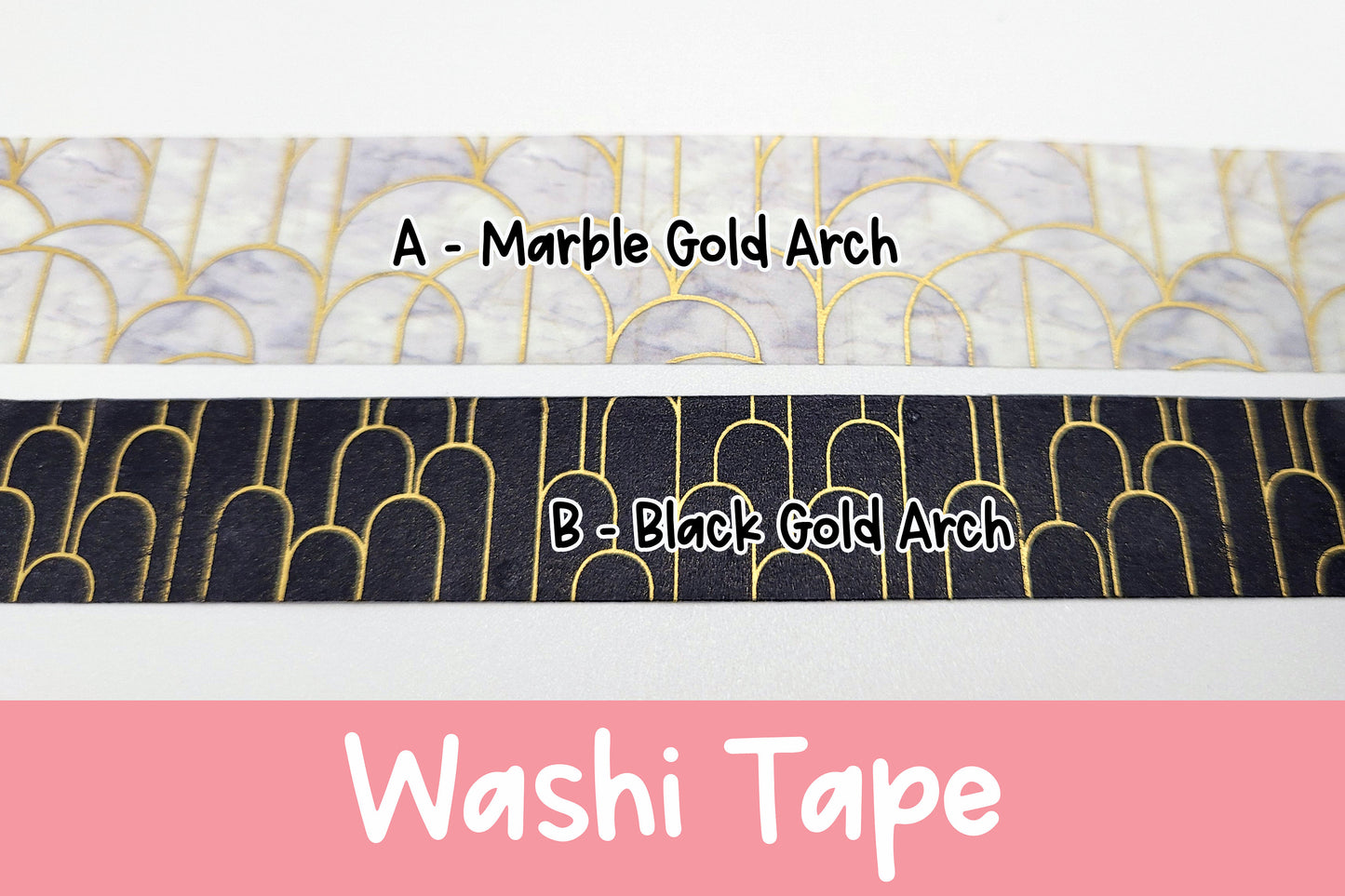 Gold Arch Washi Tape | 15mm Black Gold Arch | 20mm Marble Gold Arch | Gold Foil Decorative Tape | Planner | Bujo | Stationery