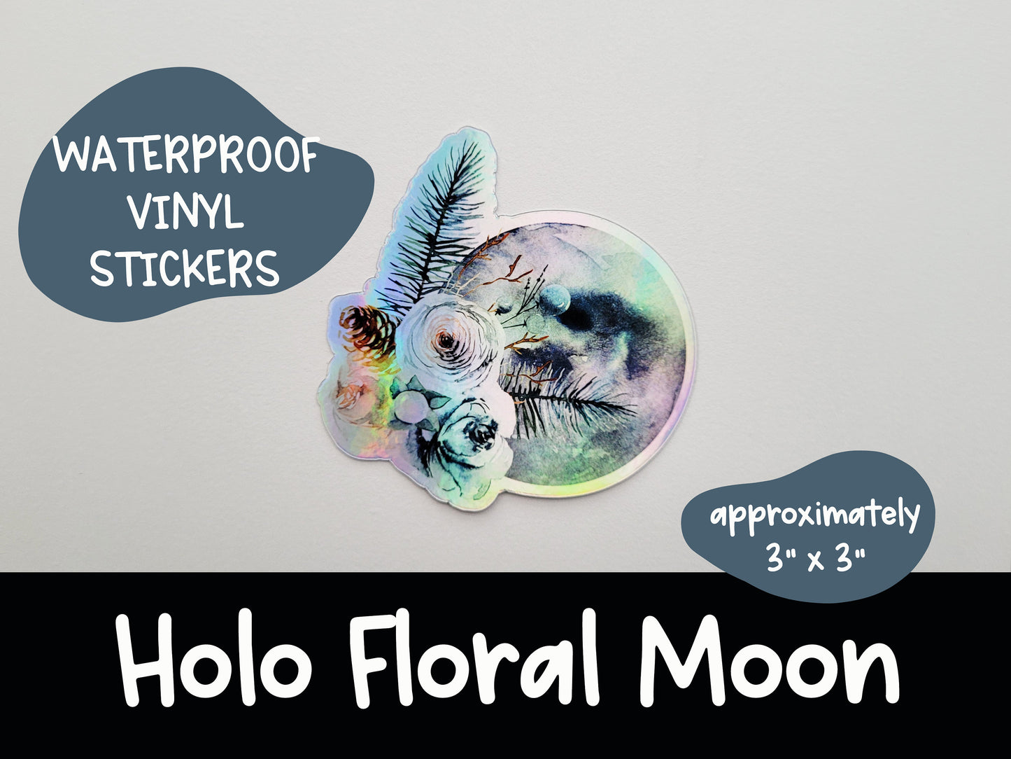 Holographic Floral Moon Vinyl Sticker