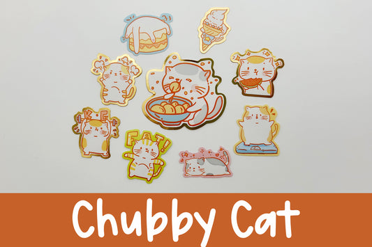 Chubby Foodie Cat Mini Sticker Flakes | 9 pieces